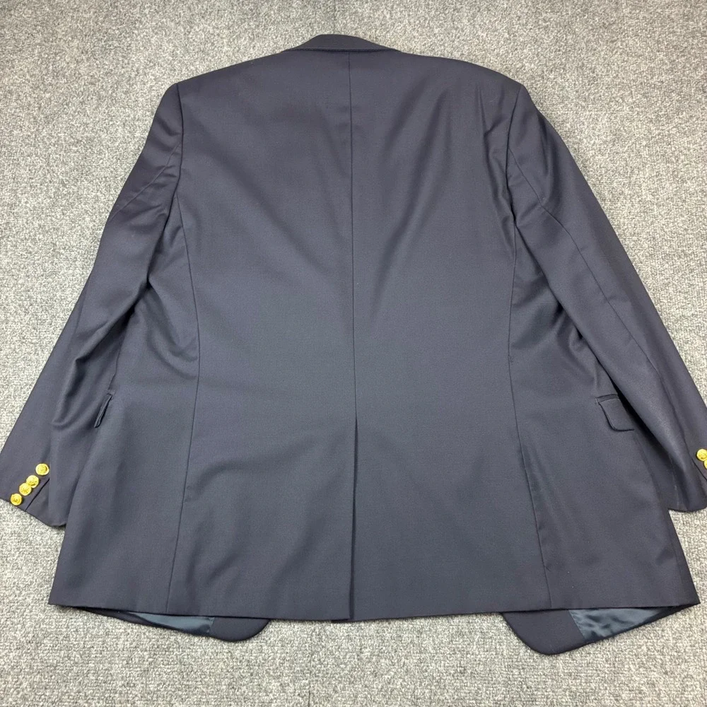 Lauren Ralph Lauren Mens Navy Blue Wool Blend Blazer Gold Crest Buttons 46L